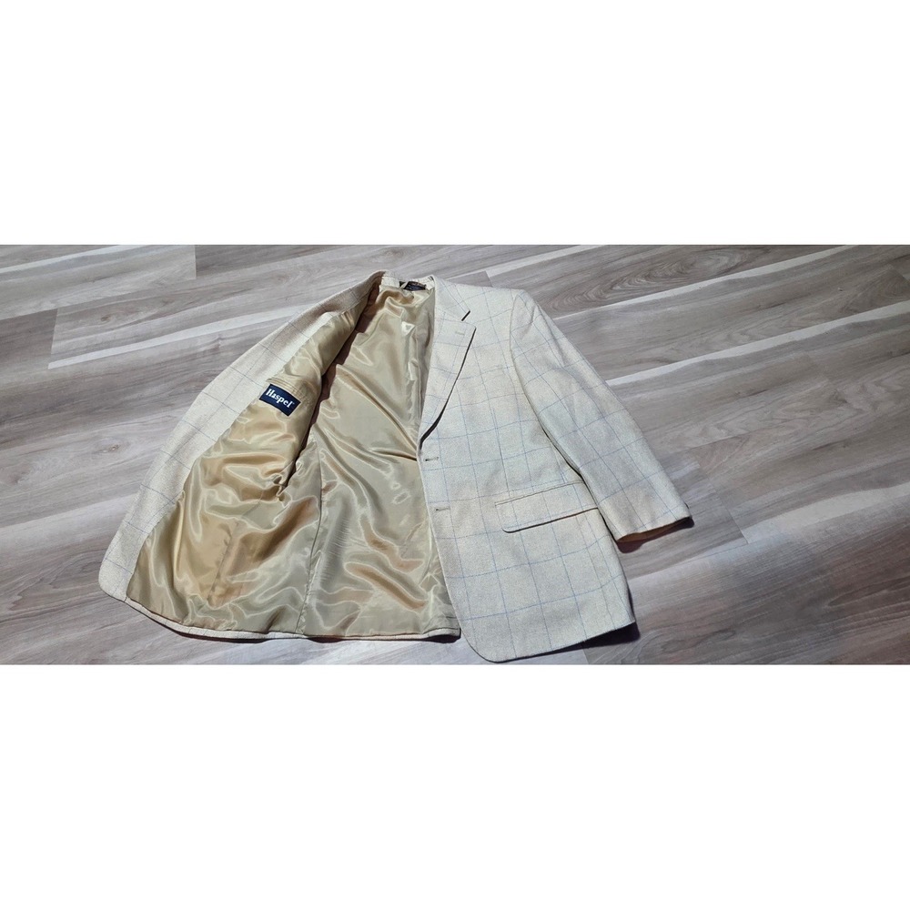 Haspel Men's Beige Blue Check Blazer Two-Button Double Vent 22" Chest - Picture 2 of 8